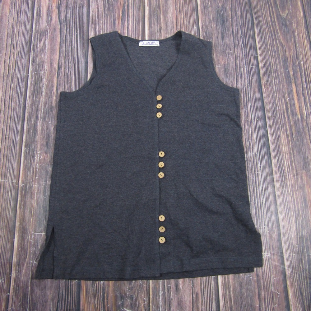 JL Plum Vest Top Women Large Gray Sleeveless Button Front Knit Tank Side Slit